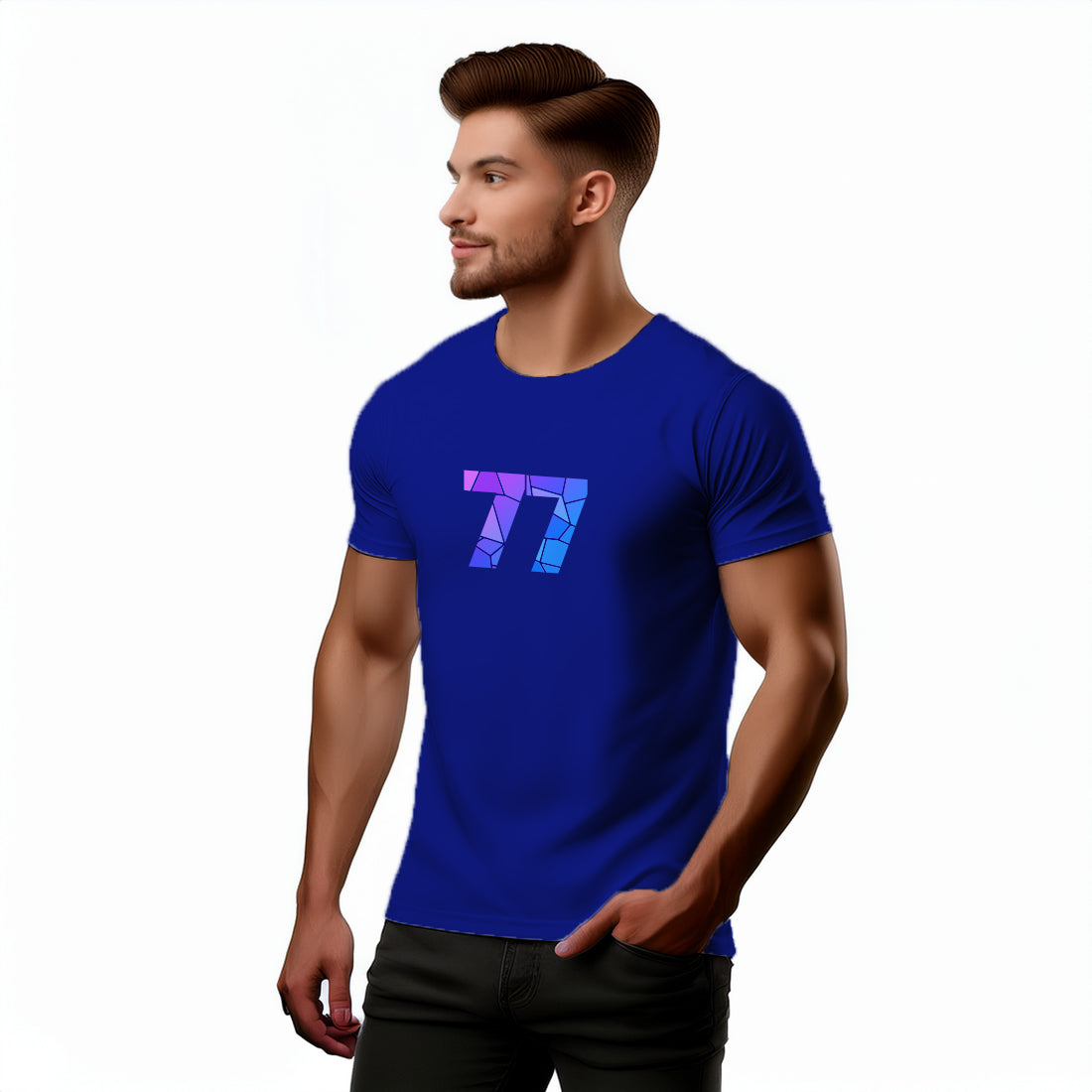 77 Number Men Unisex T-Shirt | Custom Number Graphic Tee (Royal Blue)