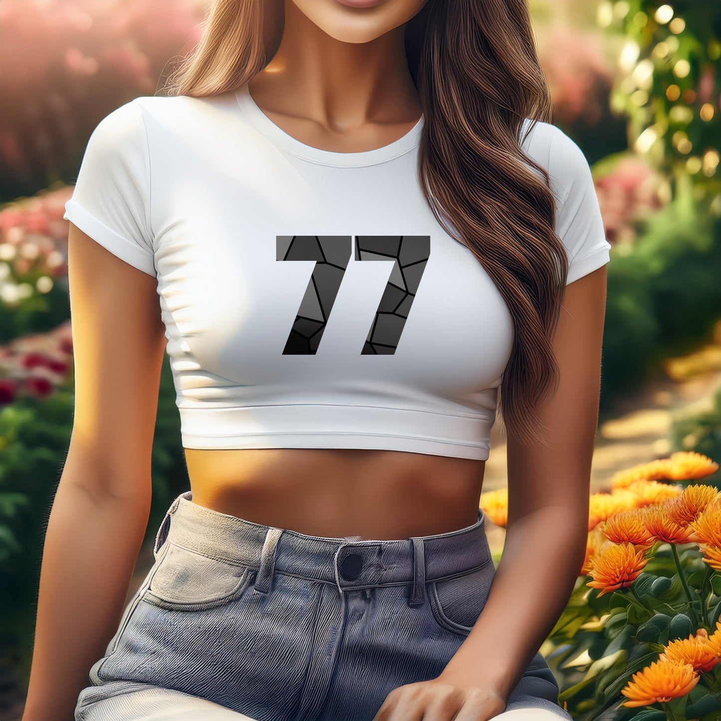 77 Number Women Crop Top (White)