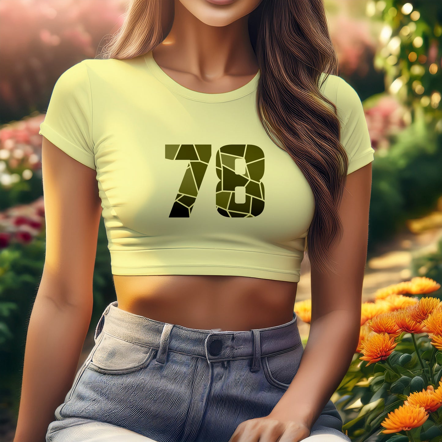 78 Number Women Crop Top (Butter Yellow)