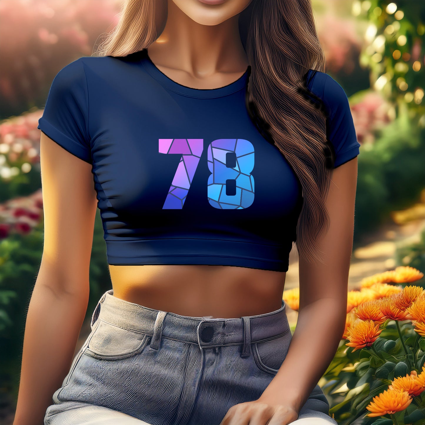 78 Number Women Crop Top (Navy Blue)