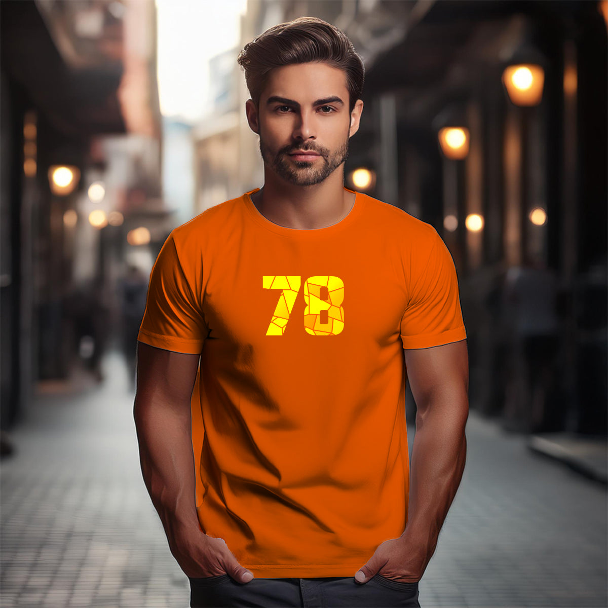 78 Number Men Unisex T-Shirt (Orange)