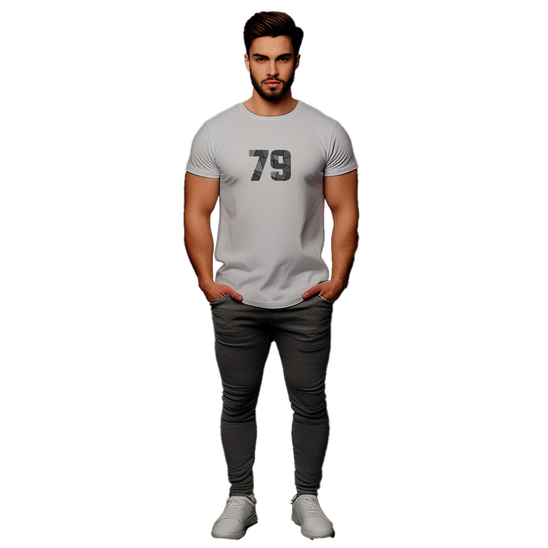 79 Number Men Unisex T-Shirt | Custom Number Graphic Tee (Melange Grey)