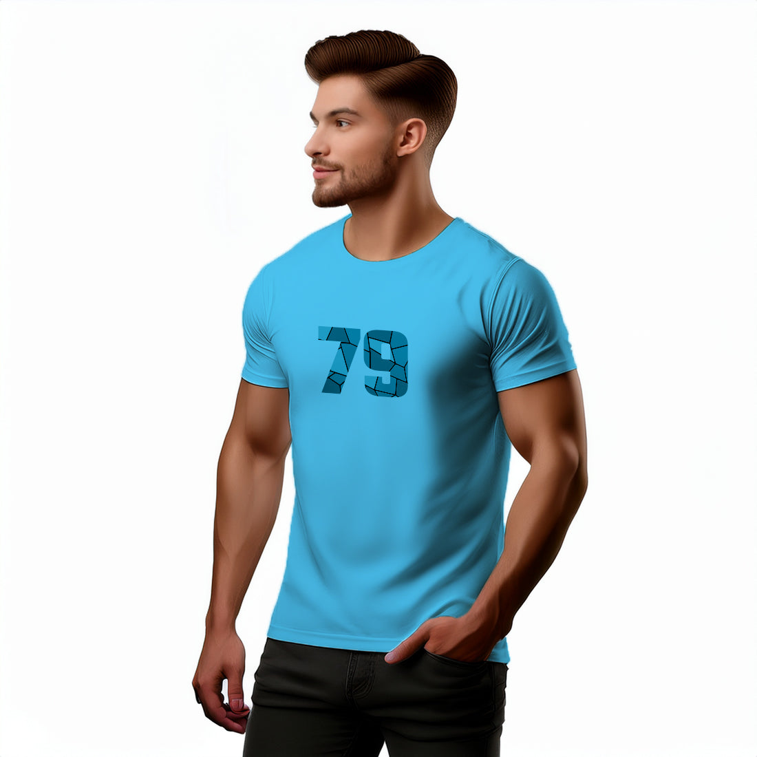 79 Number Men Unisex T-Shirt | Custom Number Graphic Tee (Sky Blue)