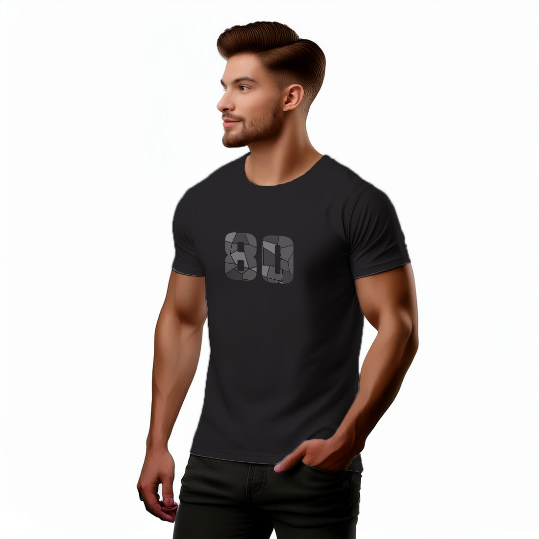 80 Number Men Unisex T-Shirt | Custom Number Graphic Tee (Black)