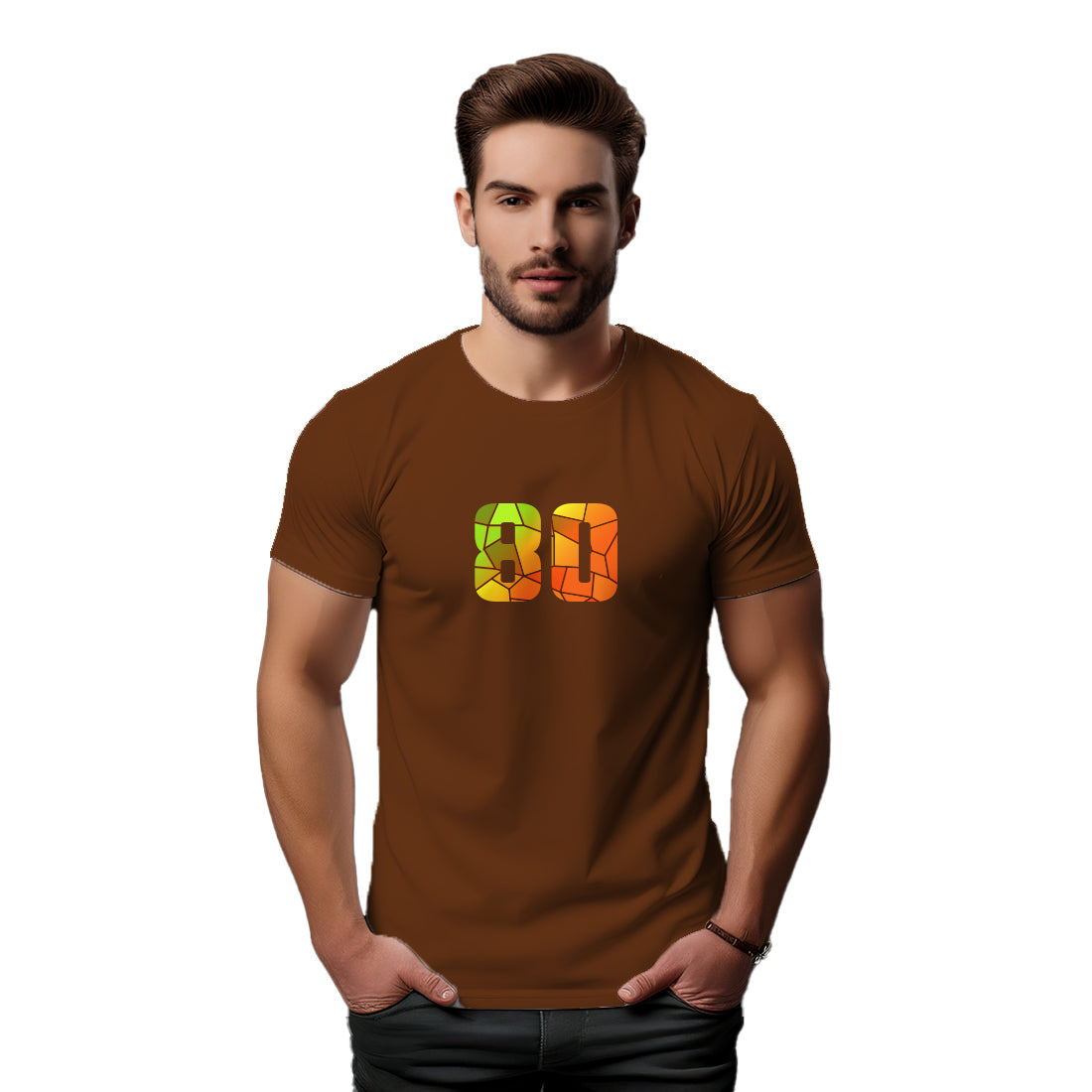 80 Number Men Unisex T-Shirt (Brown)