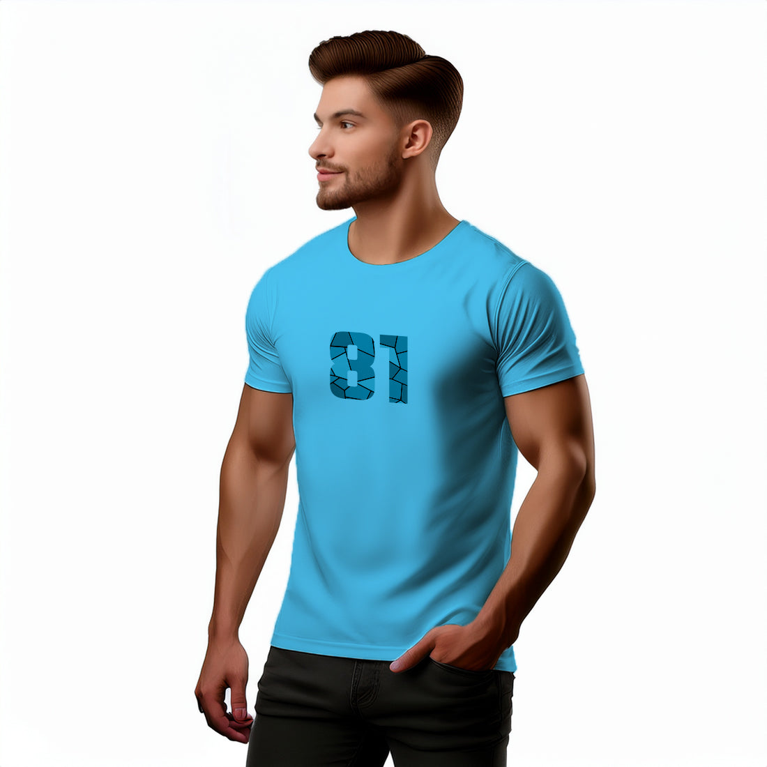 81 Number Men Unisex T-Shirt | Custom Number Graphic Tee (Sky Blue)