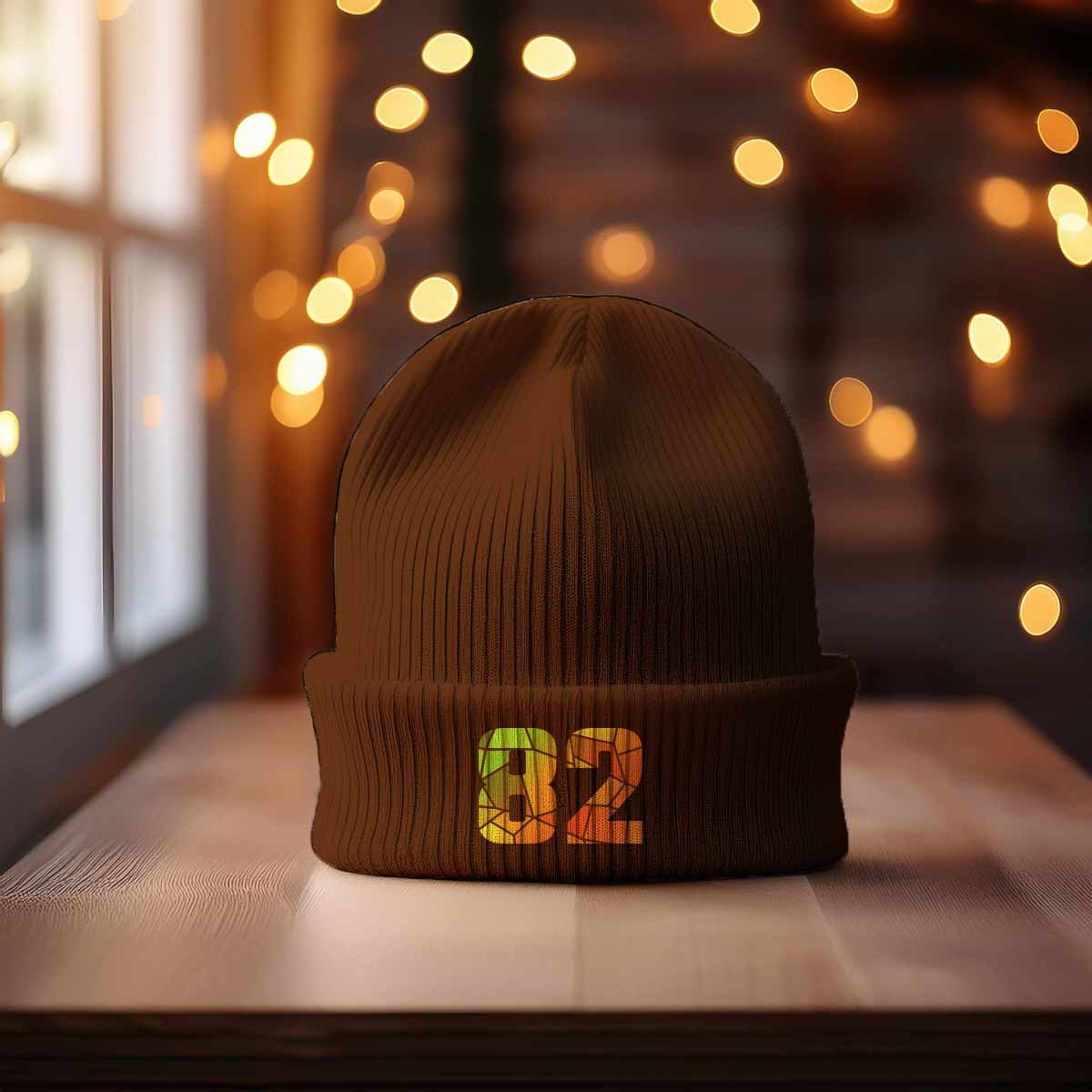 82 Number Cuffed Beanie (Brown)