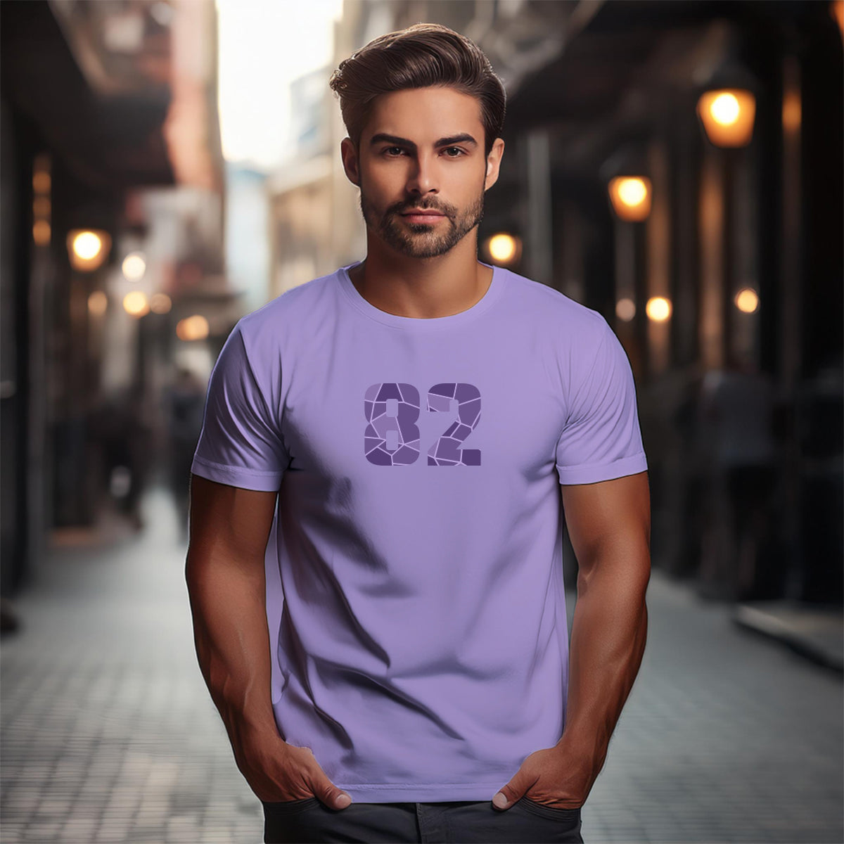 82 Number Men Unisex T-Shirt | Custom Number Graphic Tee (Iris Lavender)