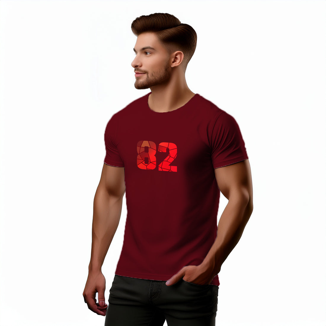 82 Number Men Unisex T-Shirt | Custom Number Graphic Tee (Maroon)