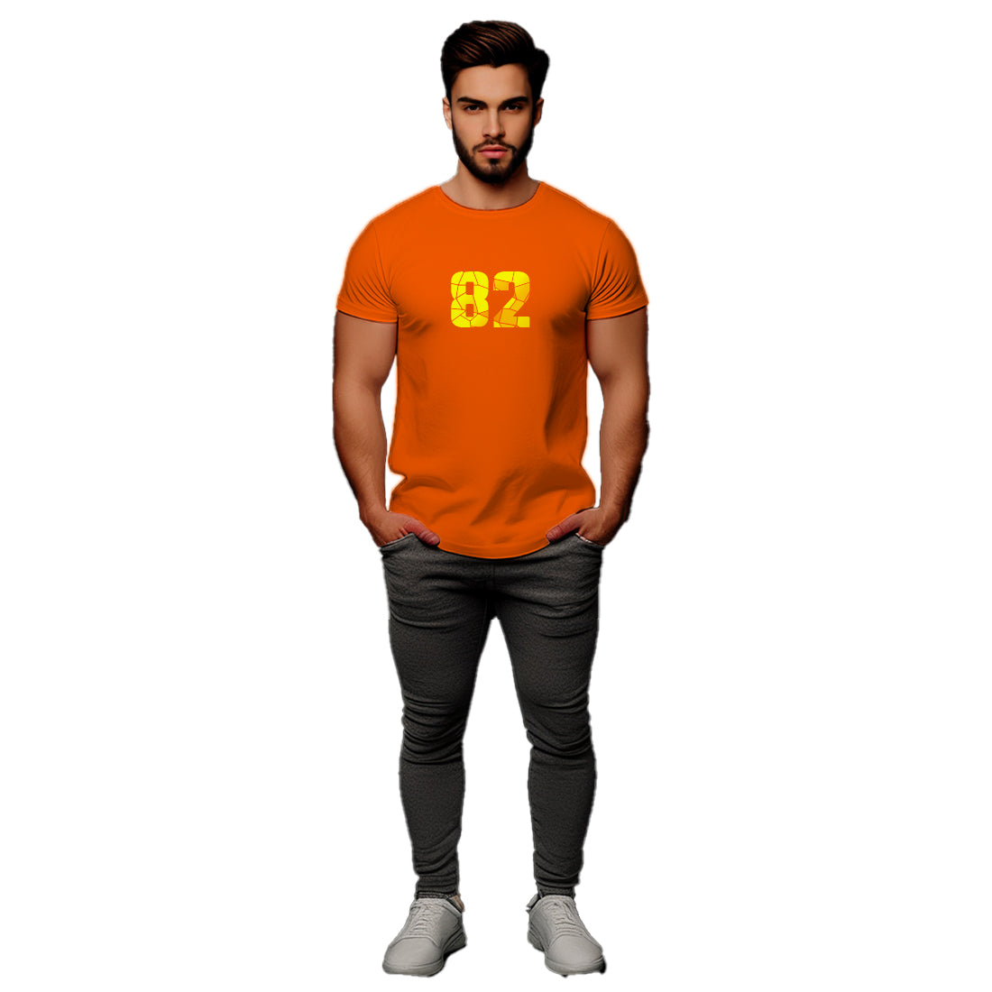 82 Number Men Unisex T-Shirt | Custom Number Graphic Tee (Orange)