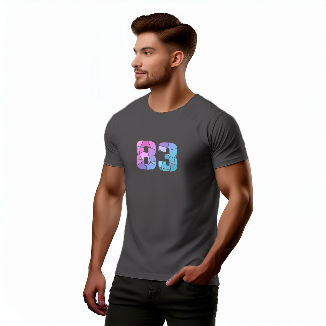 83 Number Men Unisex T-Shirt | Custom Number Graphic Tee (Charcoal Grey)