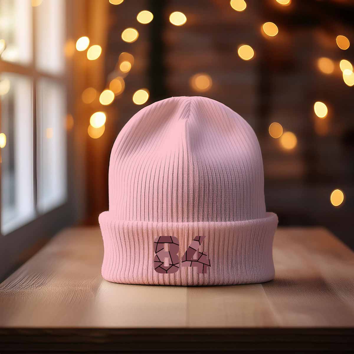 84 Number Cuffed Beanie (Baby Pink)