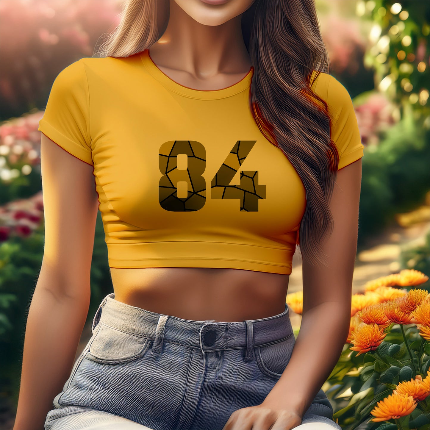 84 Number Women Crop Top (Golden Yellow)