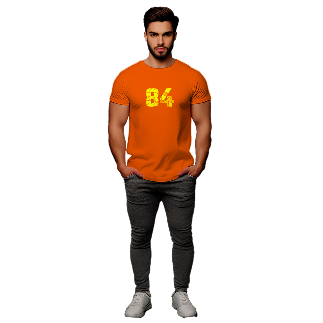 84 Number Men Unisex T-Shirt | Custom Number Graphic Tee (Orange)