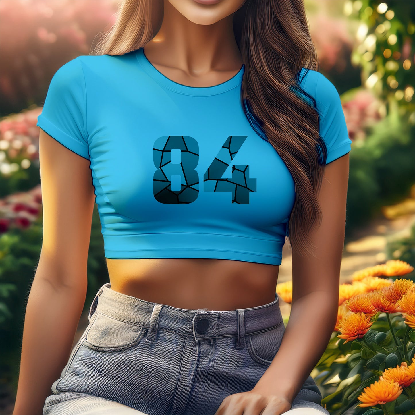 84 Number Women Crop Top (Sky Blue)