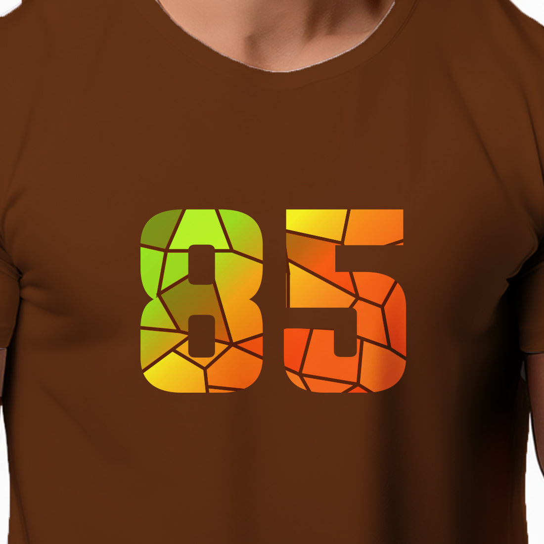 85 Number Men Unisex T-Shirt | Custom Number Graphic Tee (Brown)