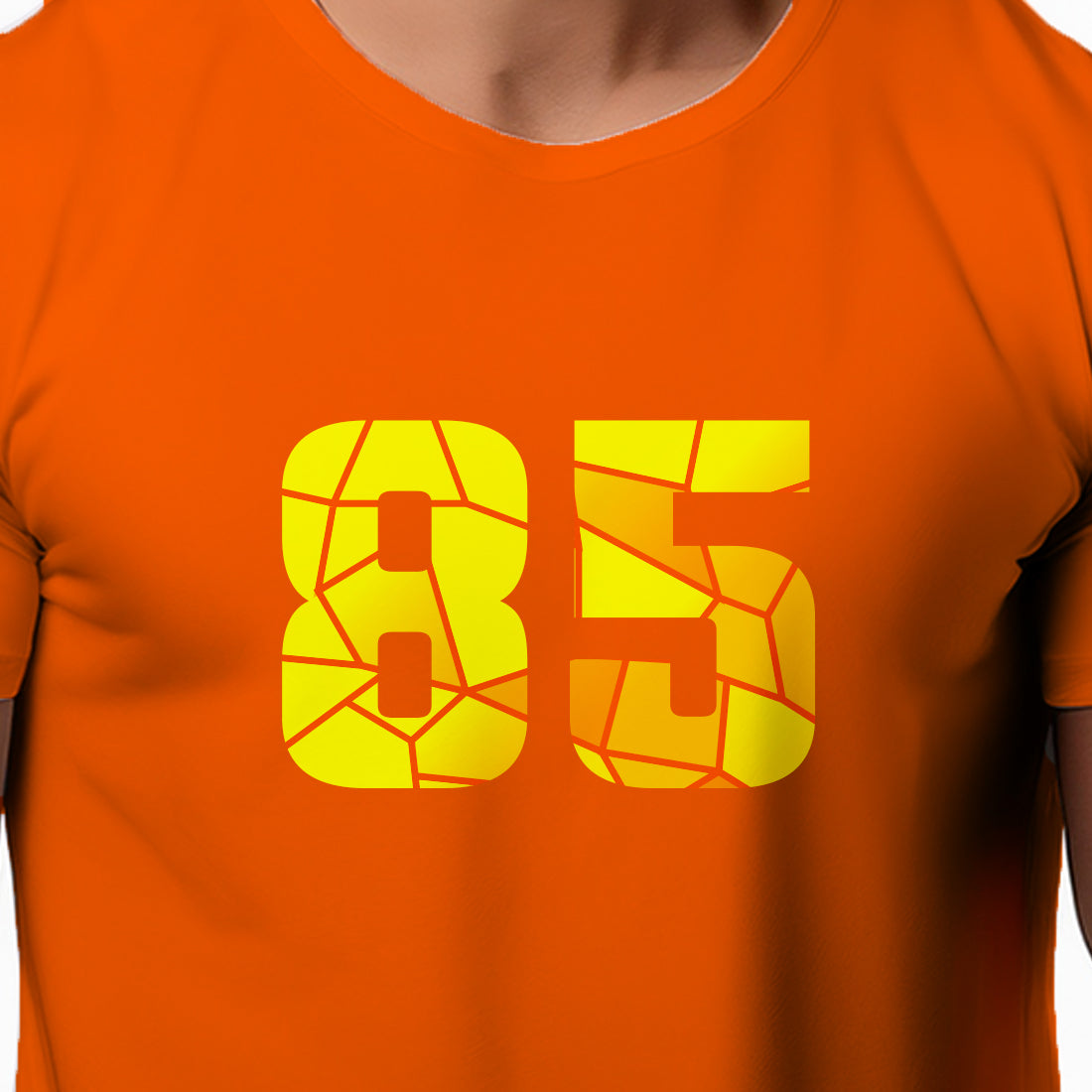 85 Number Men Unisex T-Shirt | Custom Number Graphic Tee (Orange)