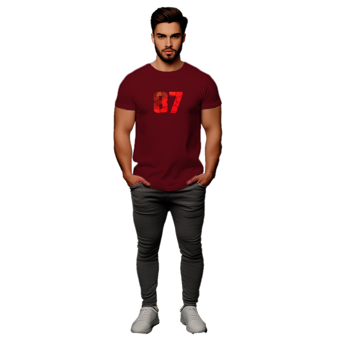 87 Number Men Unisex T-Shirt | Custom Number Graphic Tee (Maroon)