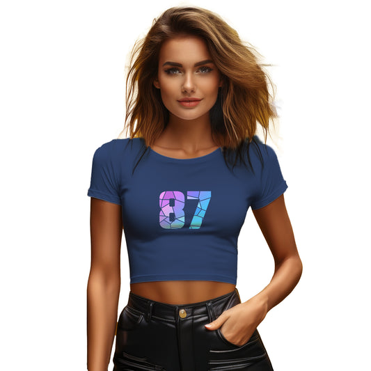87 Number Women Crop Top (Navy Blue)