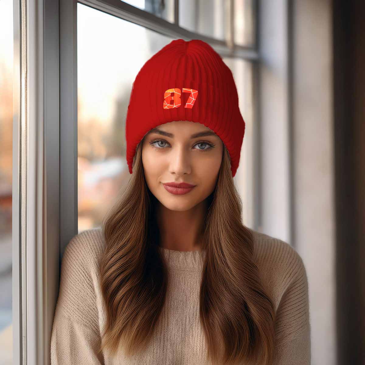 87 Number Cuffed Beanie (Red)