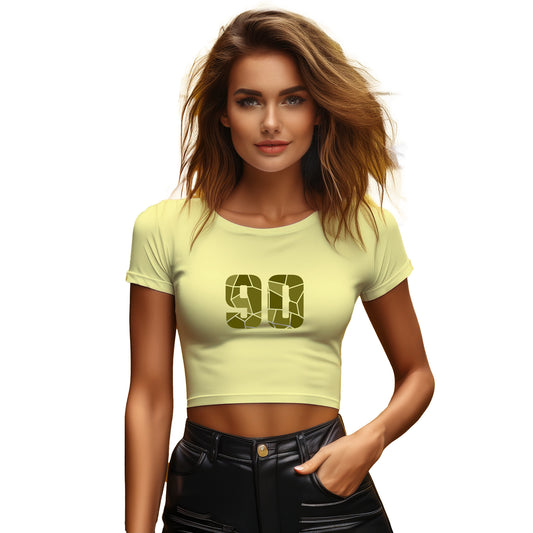 90 Number Women Crop Top (Butter Yellow)