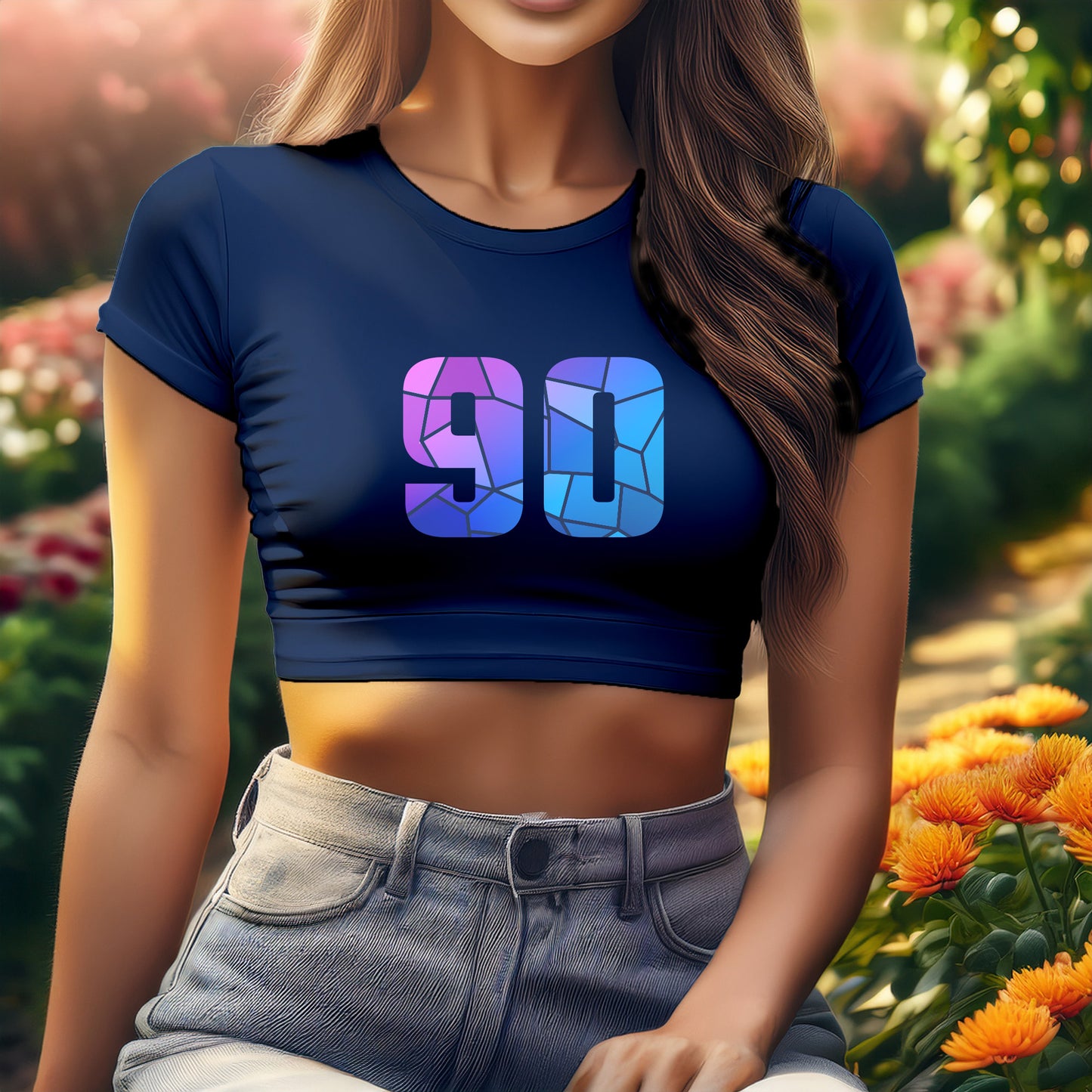 90 Number Women Crop Top (Navy Blue)