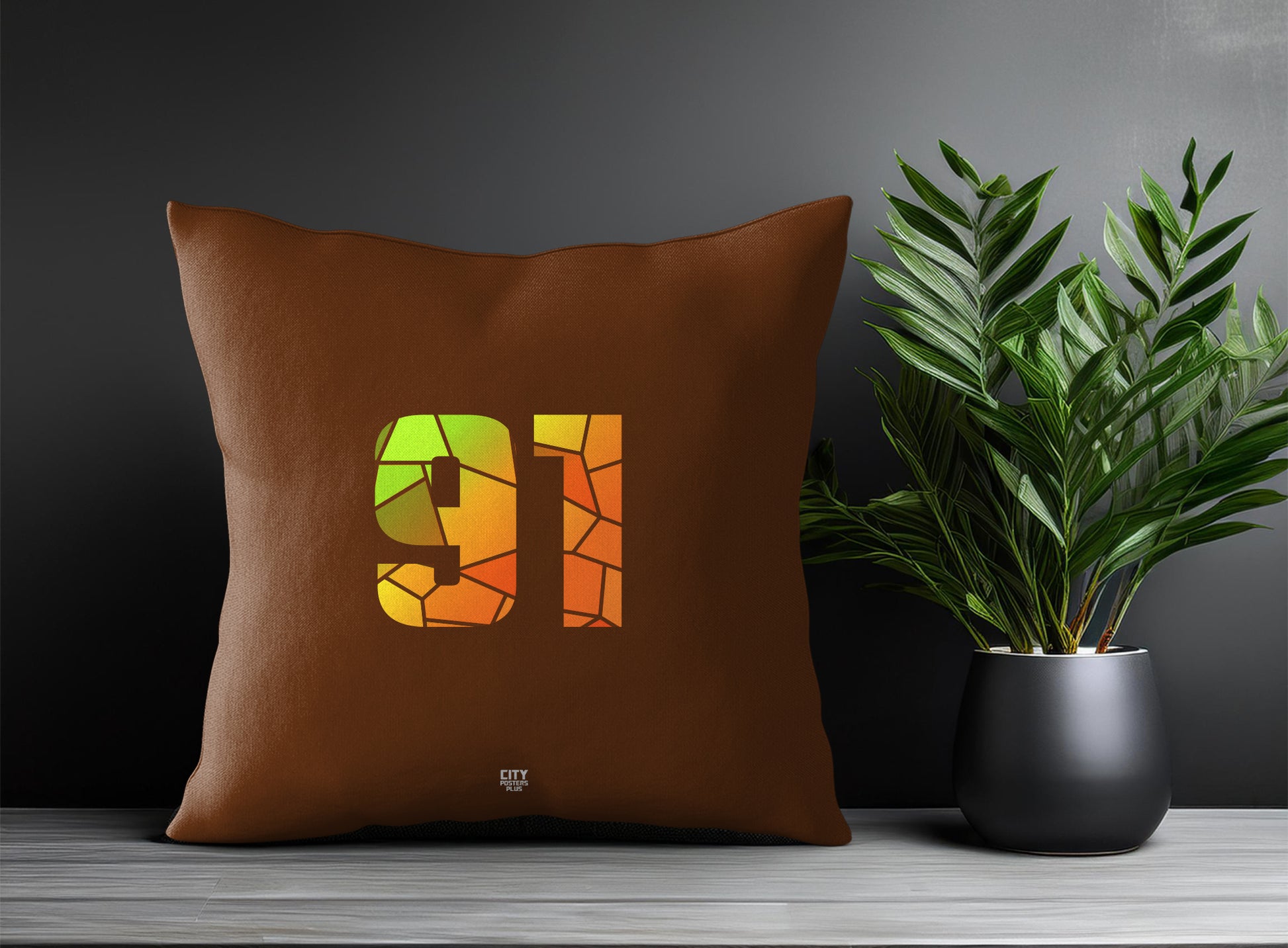 91 Number Pillow Case and Pillow Throw (Brown)
