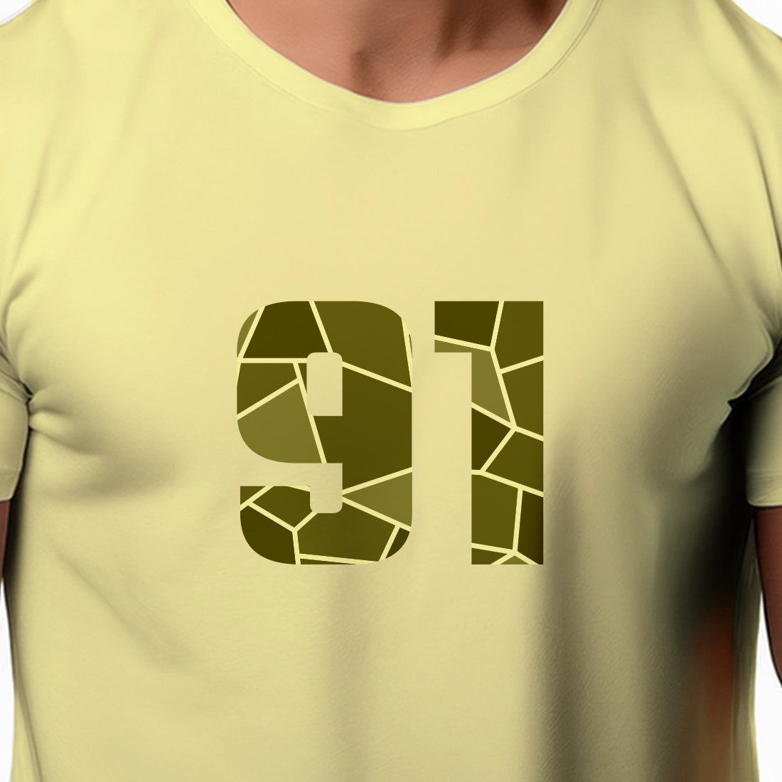 91 Number Men Unisex T-Shirt | Custom Number Graphic Tee (Butter Yellow)