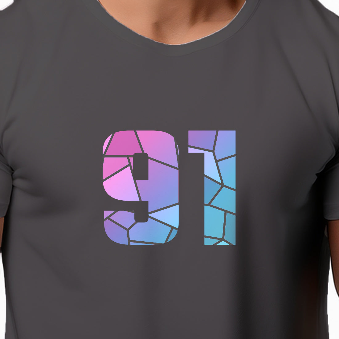 91 Number Men Unisex T-Shirt | Custom Number Graphic Tee (Charcoal Grey)