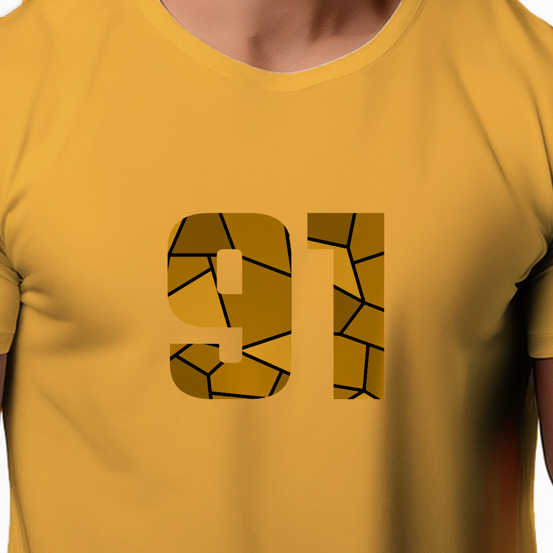 91 Number Men Unisex T-Shirt | Custom Number Graphic Tee (Golden Yellow)
