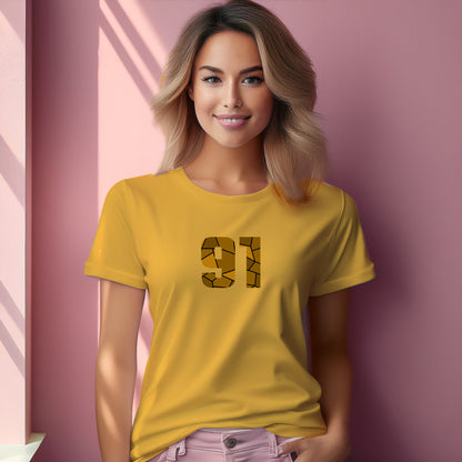 91 Number Women T-Shirt (Golden Yellow) | Stylish Numeric Graphic Tee