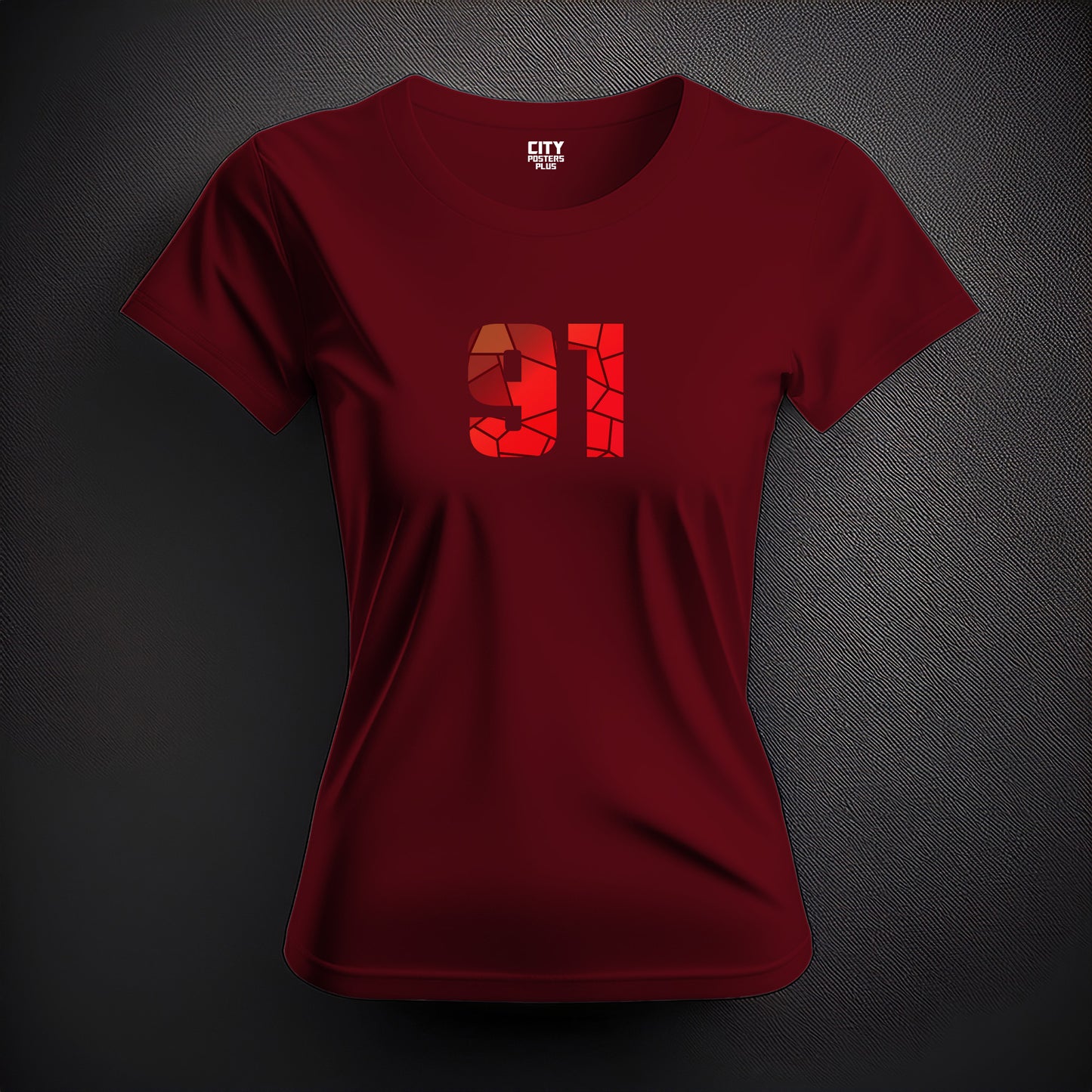 Number 91  Women T-Shirt (Maroon) | Stylish Numeric Graphic Tee