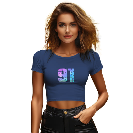 91 Number Women Crop Top (Navy Blue)