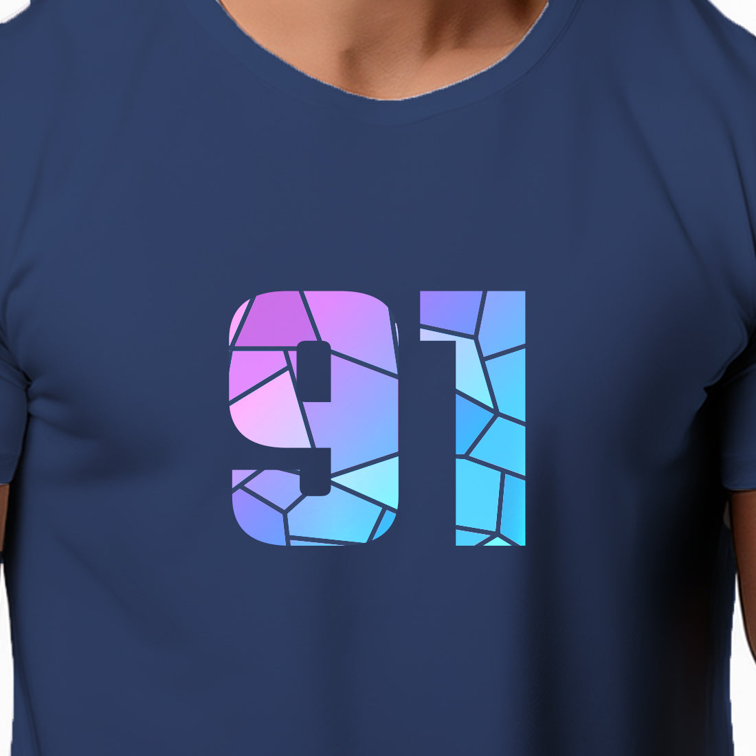 91 Number Men Unisex T-Shirt | Custom Number Graphic Tee (Navy Blue)