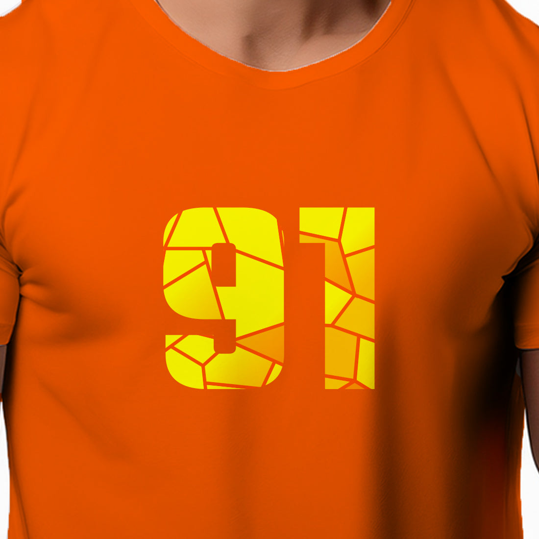 91 Number Men Unisex T-Shirt | Custom Number Graphic Tee (Orange)