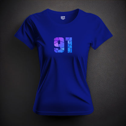 91 Number Women T-Shirt (Royal Blue) | Stylish Numeric Graphic Tee
