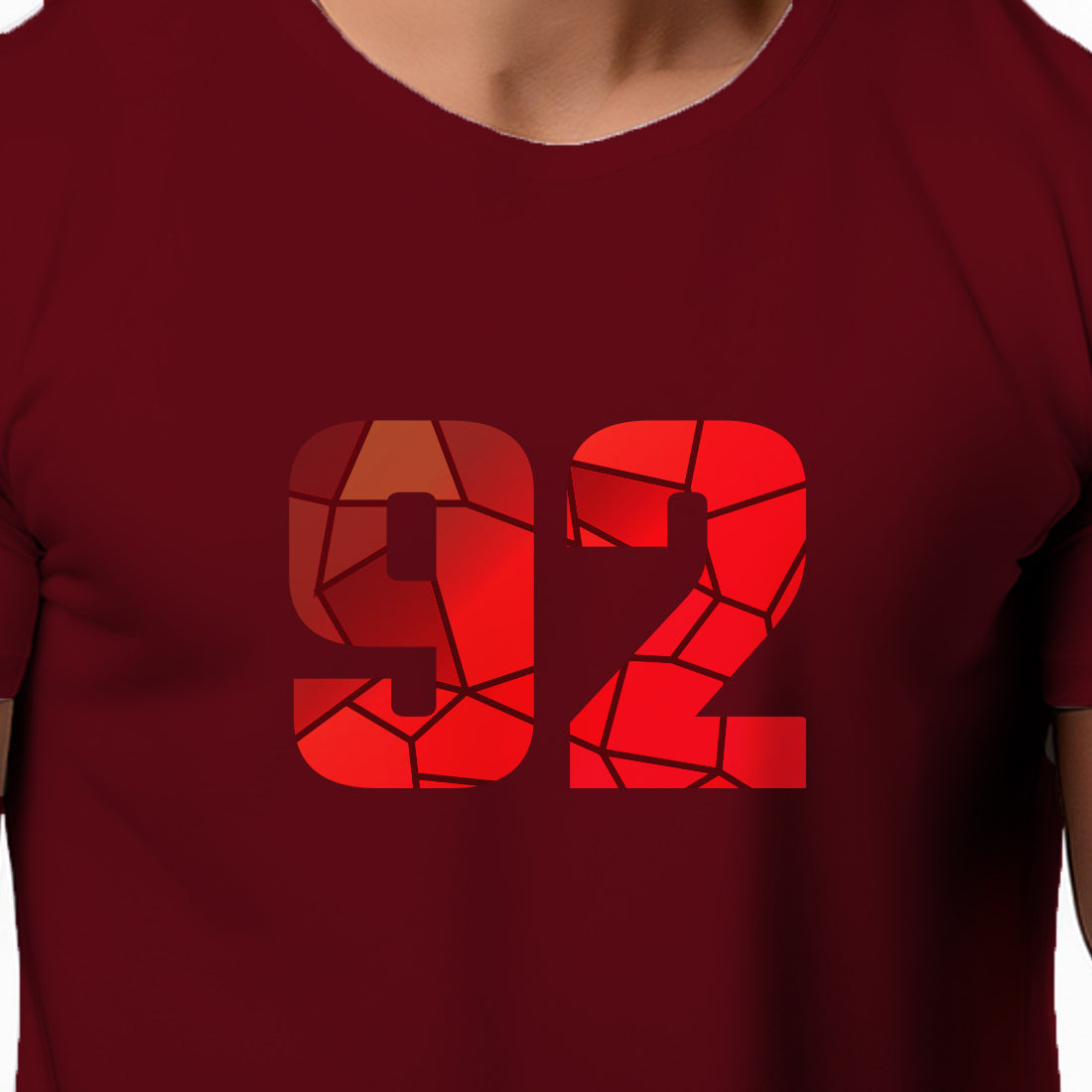 92 Number Men Unisex T-Shirt | Custom Number Graphic Tee (Maroon)