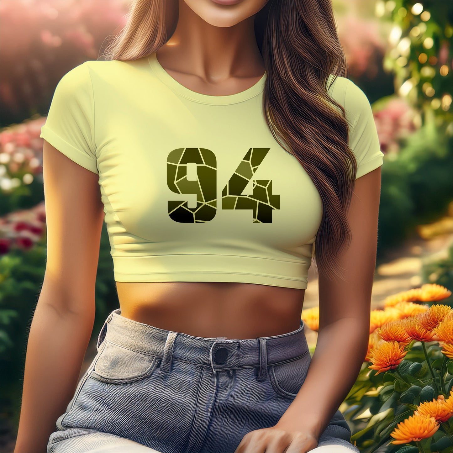 94 Number Women Crop Top (Butter Yellow)