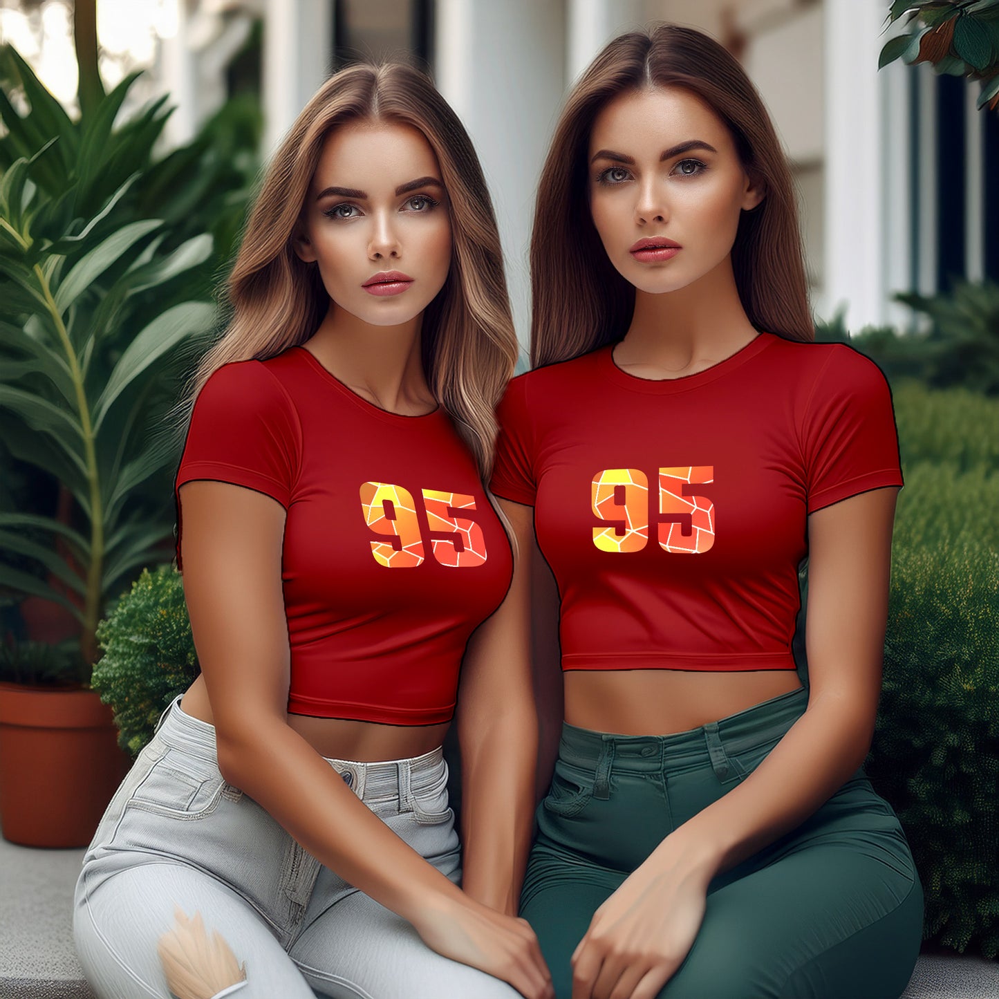 95 Number Women Crop Top (Red)