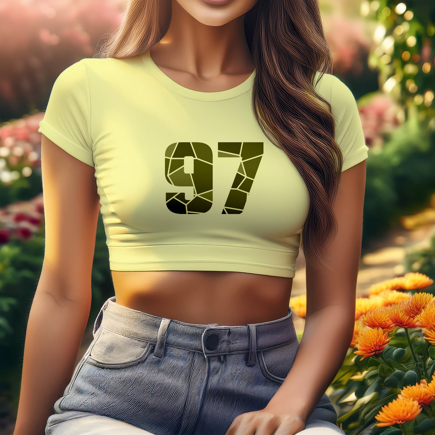 97 Number Women Crop Top (Butter Yellow)
