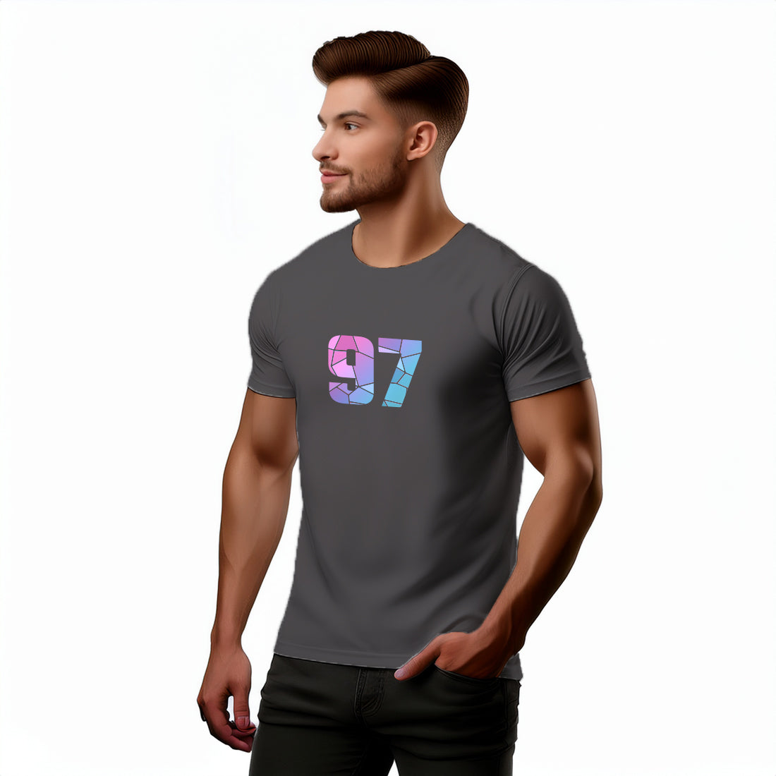97 Number Men Unisex T-Shirt | Custom Number Graphic Tee (Charcoal Grey)