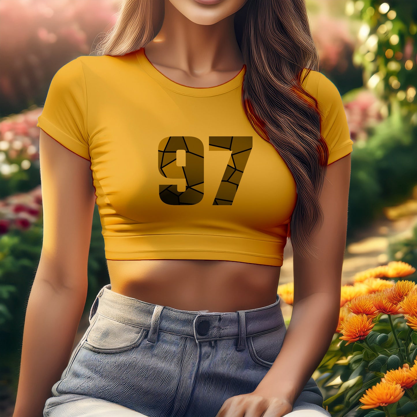 97 Number Women Crop Top (Golden Yellow)