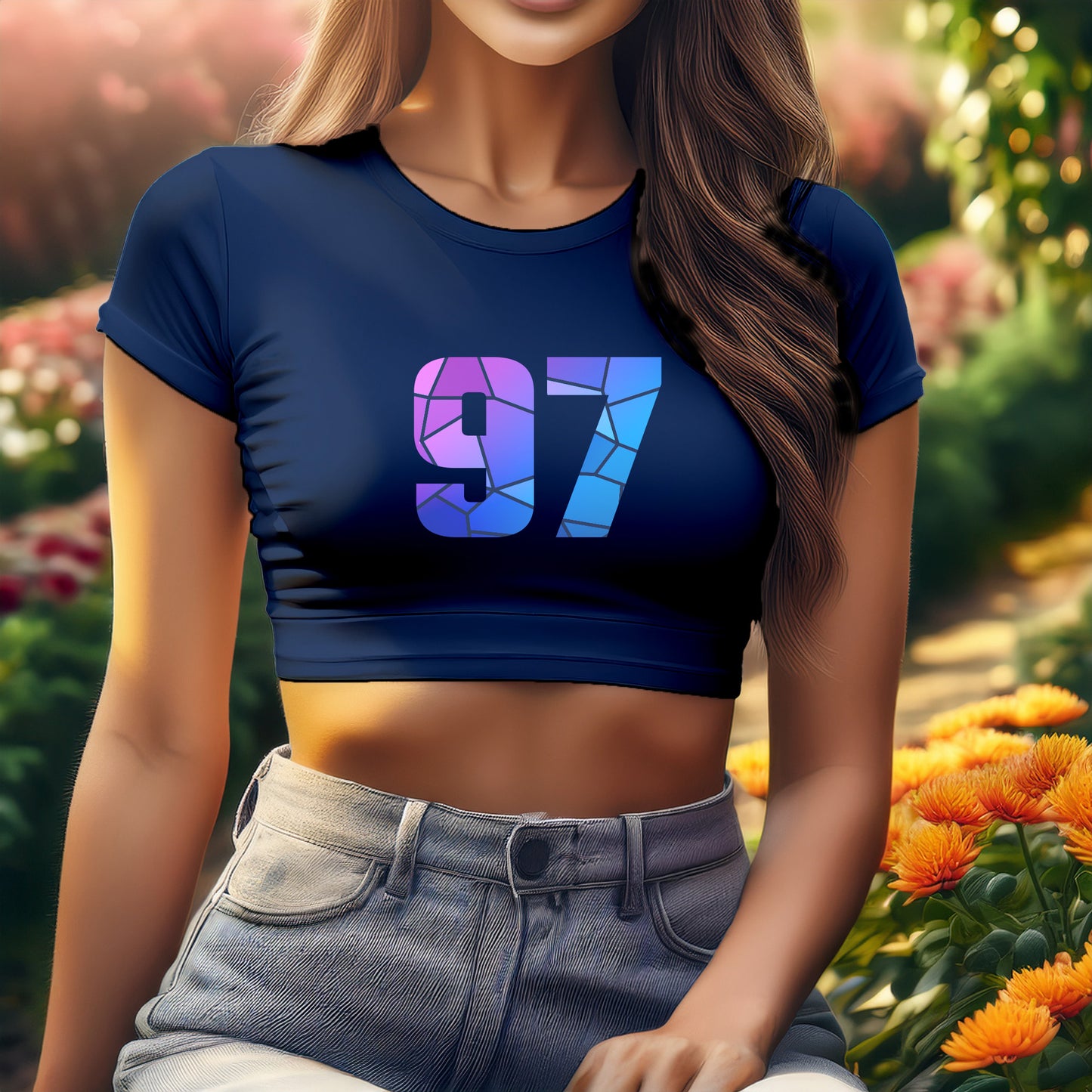 97 Number Women Crop Top (Navy Blue)
