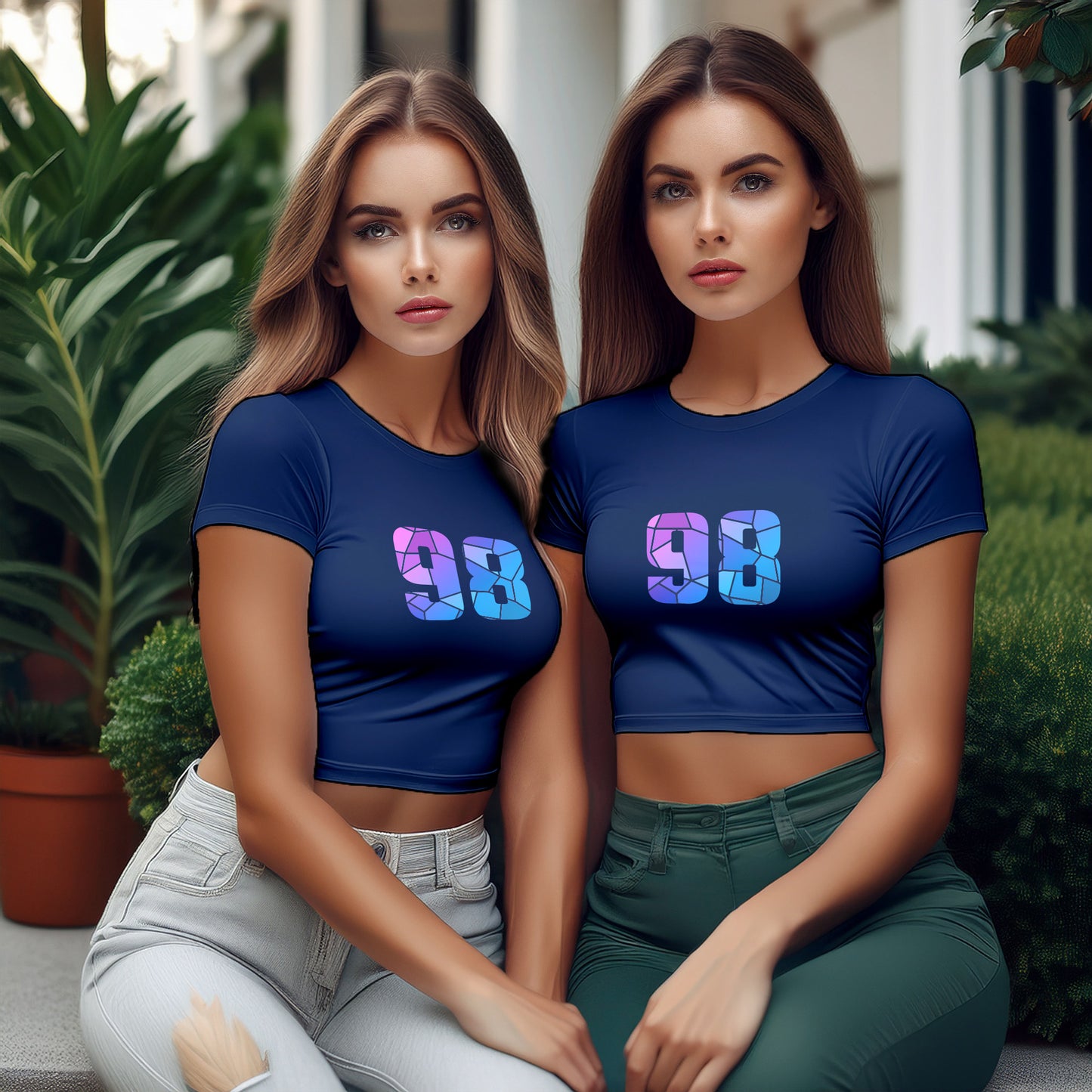 98 Number Women Crop Top (Navy Blue)