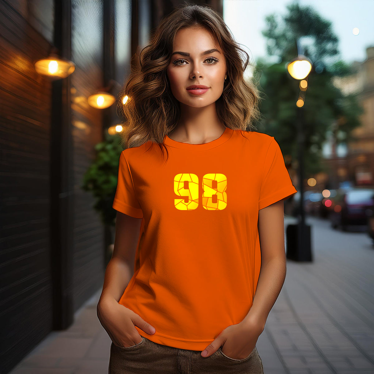 Number 98  Women T-Shirt (Orange) | Stylish Numeric Graphic Tee