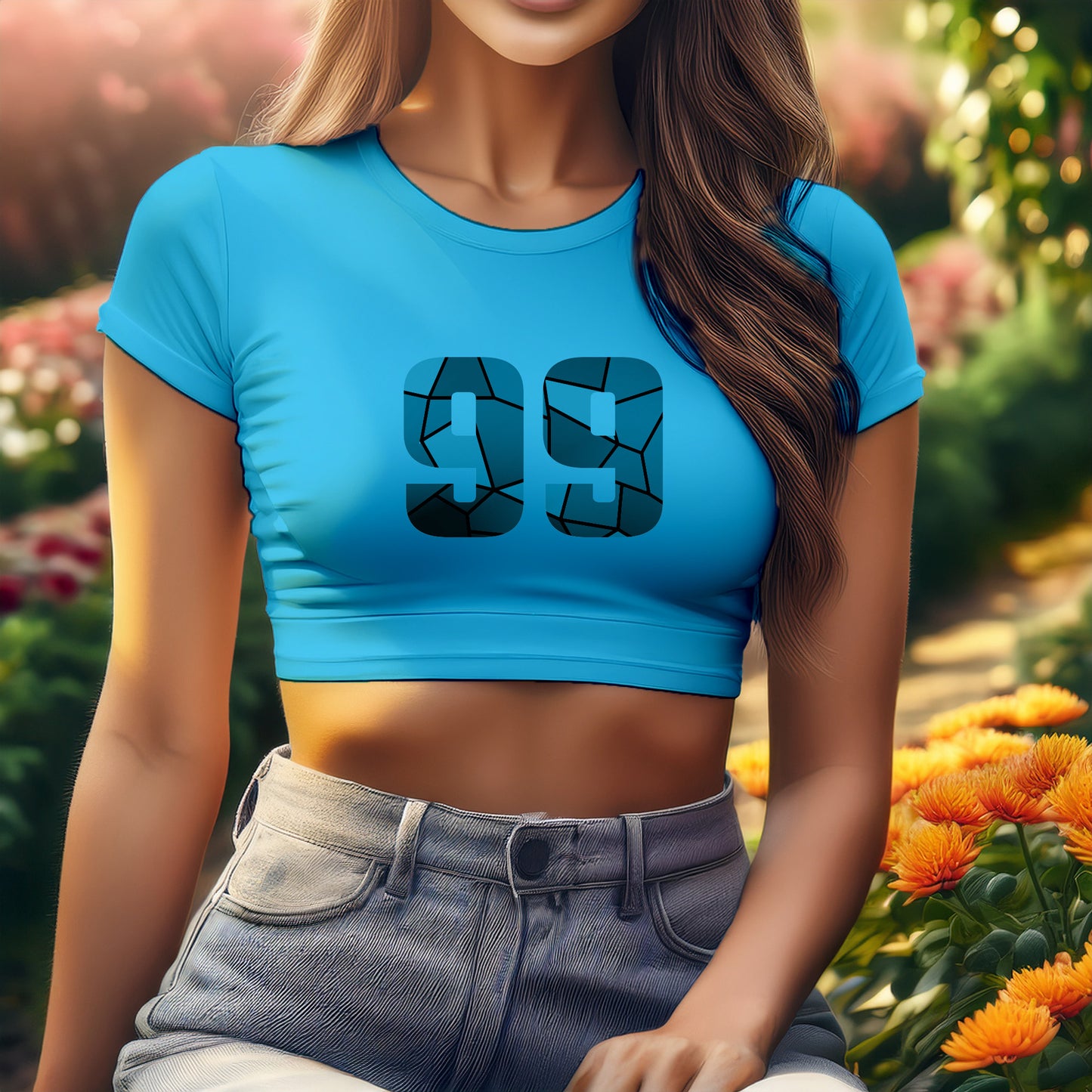 99 Number Women Crop Top (Sky Blue)