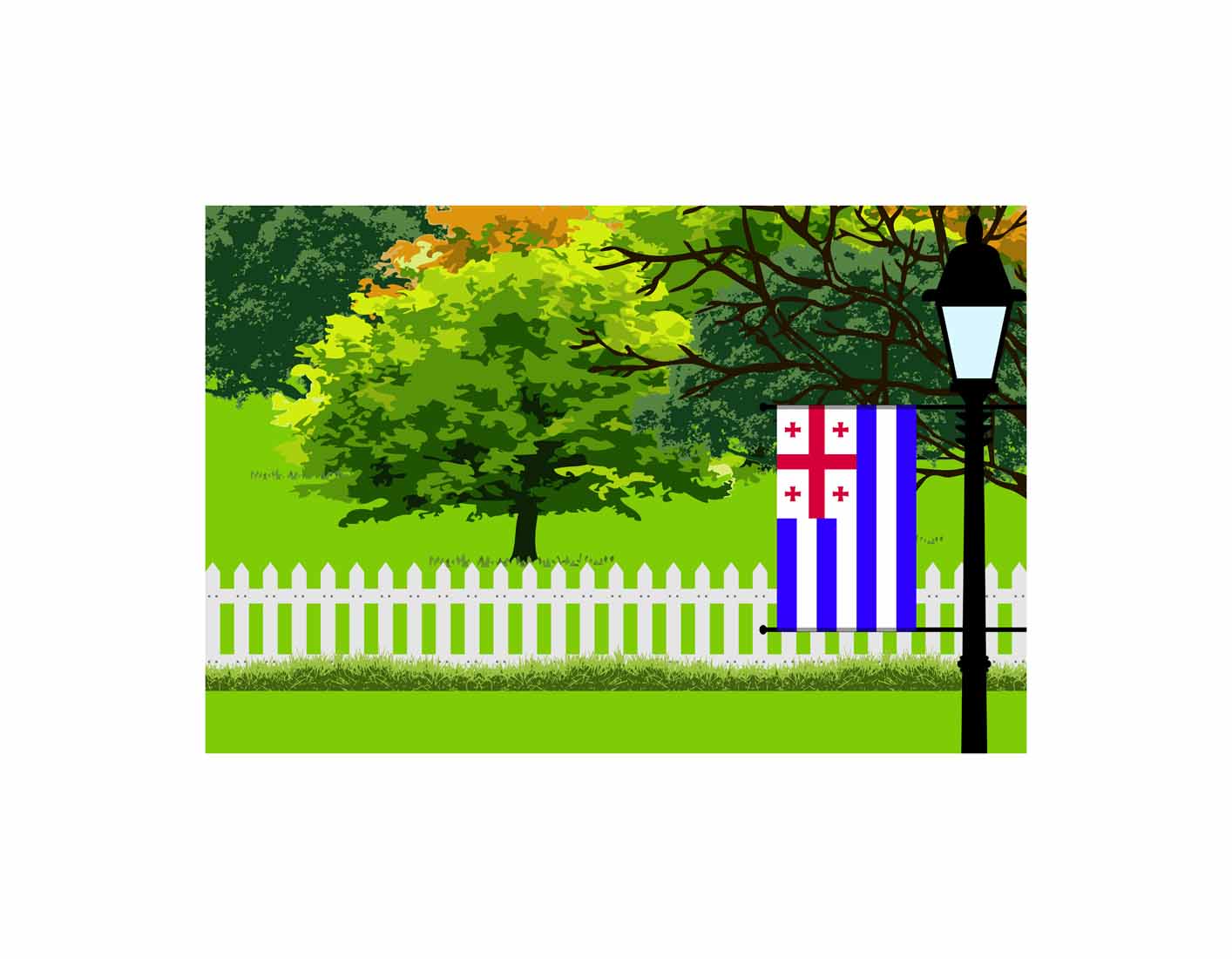 Ajaria Trees Street Lamp Canvas Print Framed