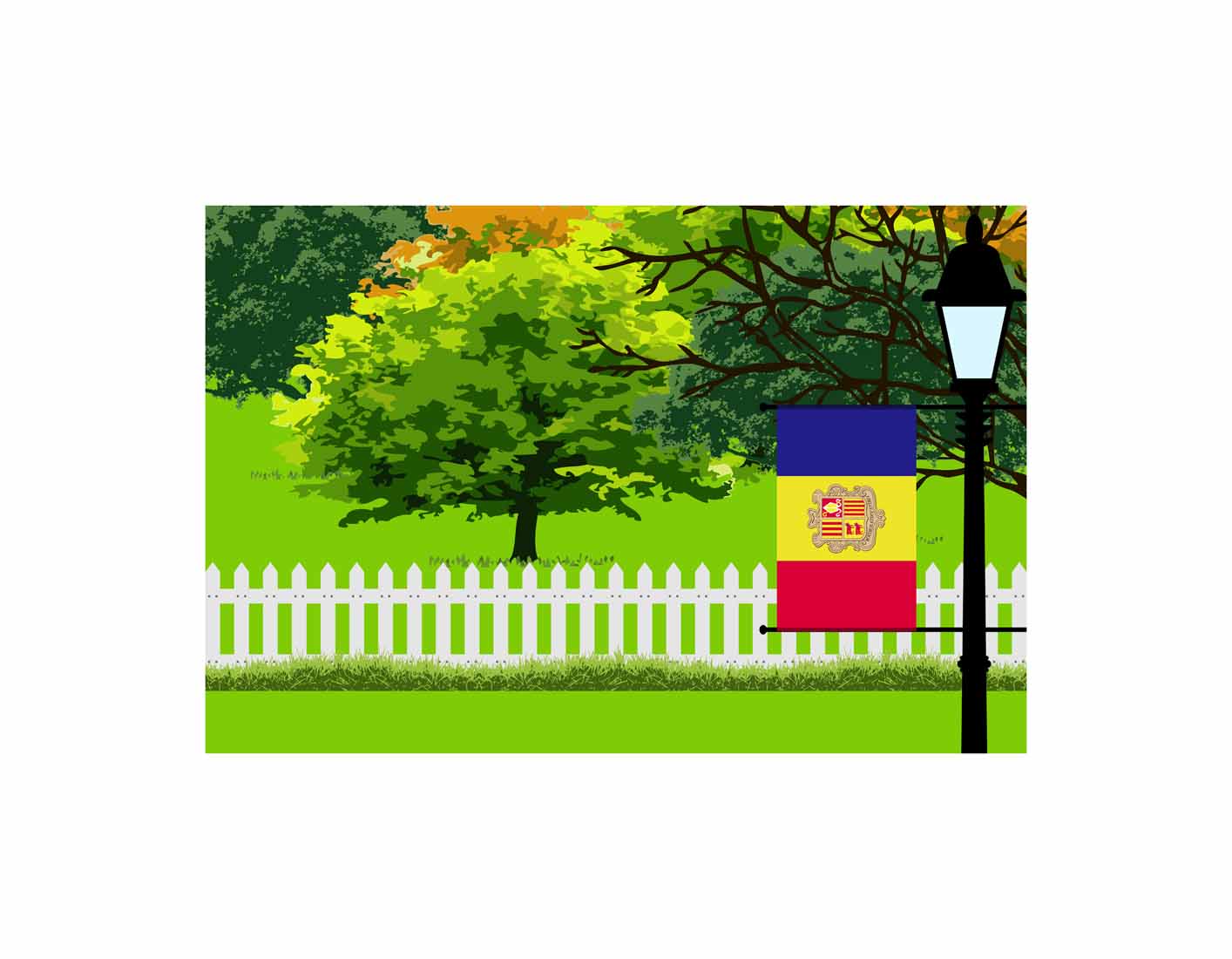 Andorra Trees Street Lamp Canvas Print Framed