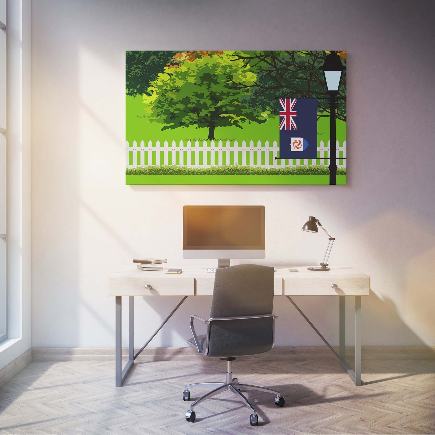 Anguilla Trees Street Lamp Canvas Print Framed