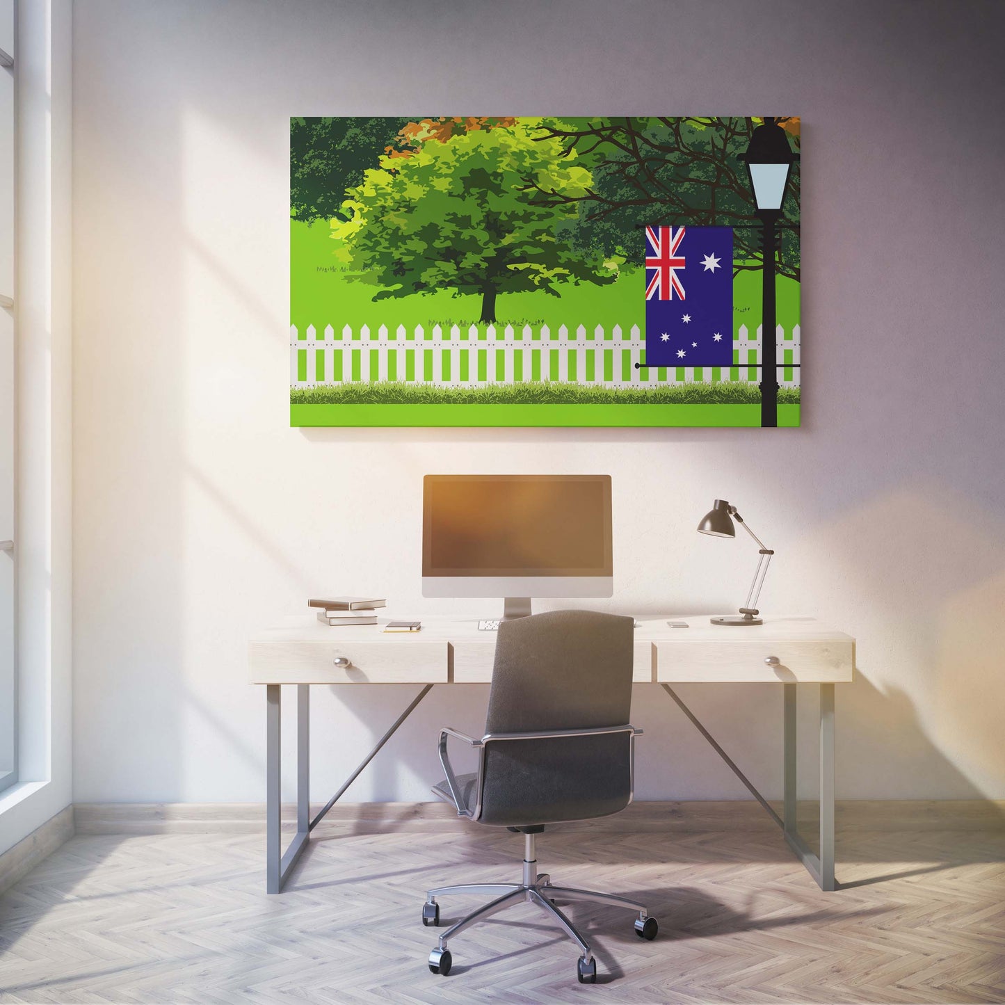 Australia Trees Street Lamp Canvas Print Framed